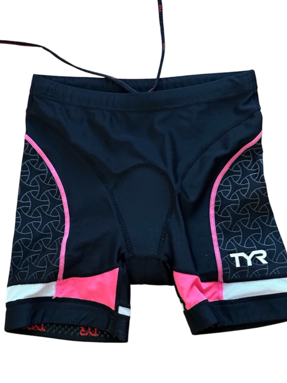 TYR COMPETITOR WOMEN’S TRIATHLON COMPRESSION SHORT BLACK PINK GEOMETRIC GRID XS